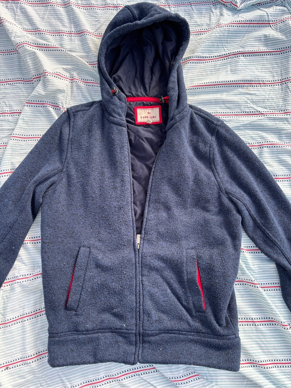 Cape Juby Navy Hooded Jacket with Red Trim